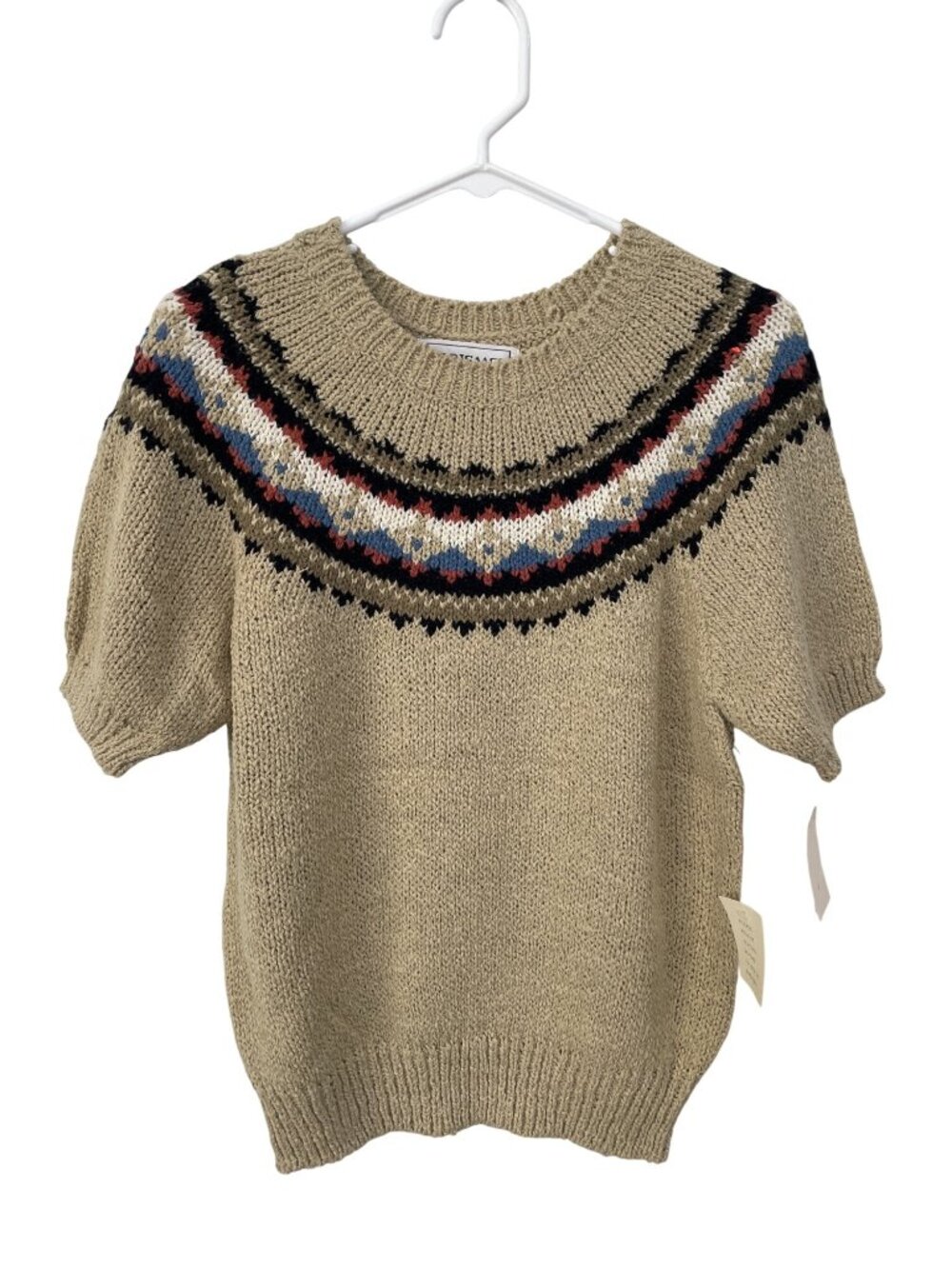 Vintage 90s Lord Isaacs Sweater Medium Fair Isle Short Sleeve Knit Deadstock NEW